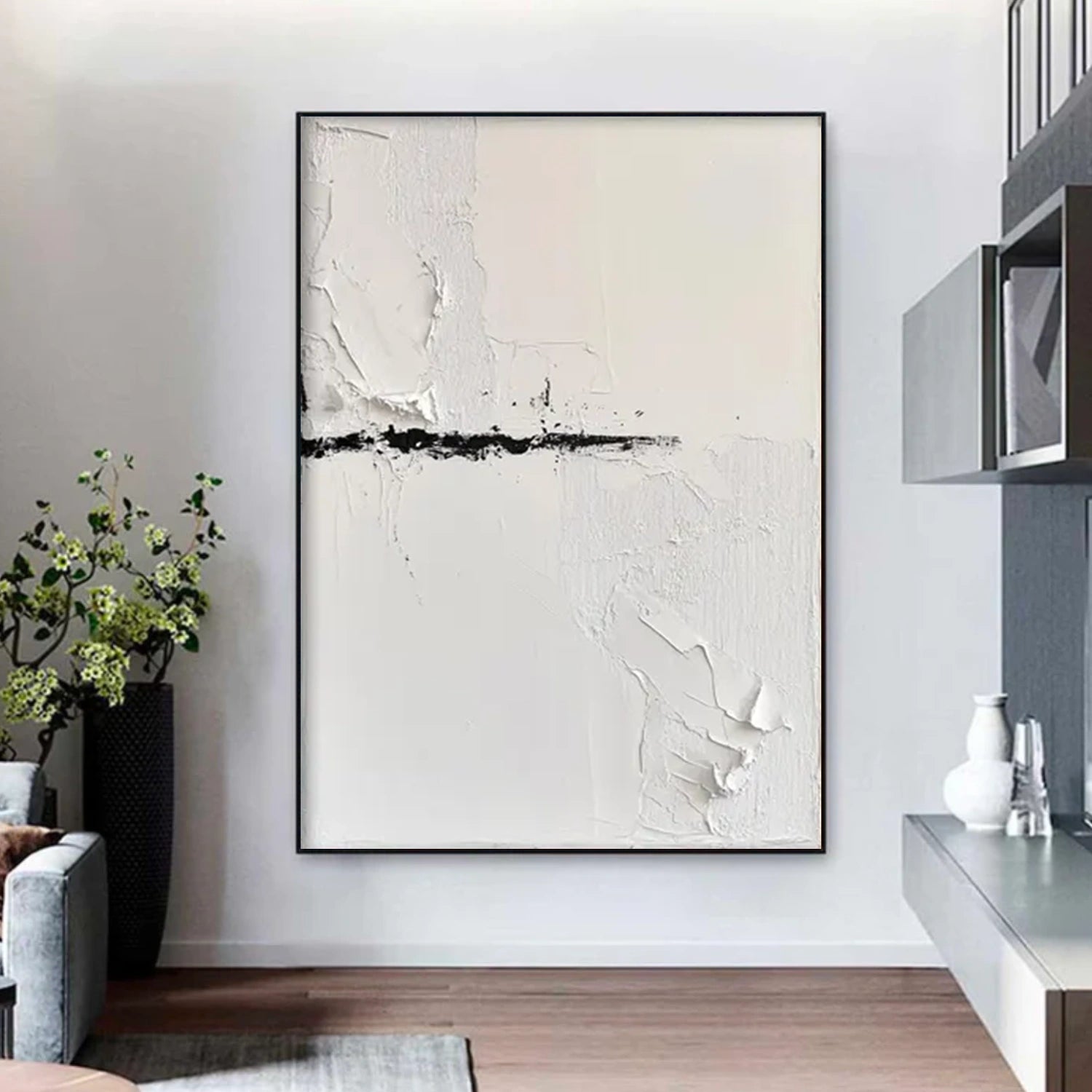 Black and White Minimalist Textured Canvas Art #WZ120