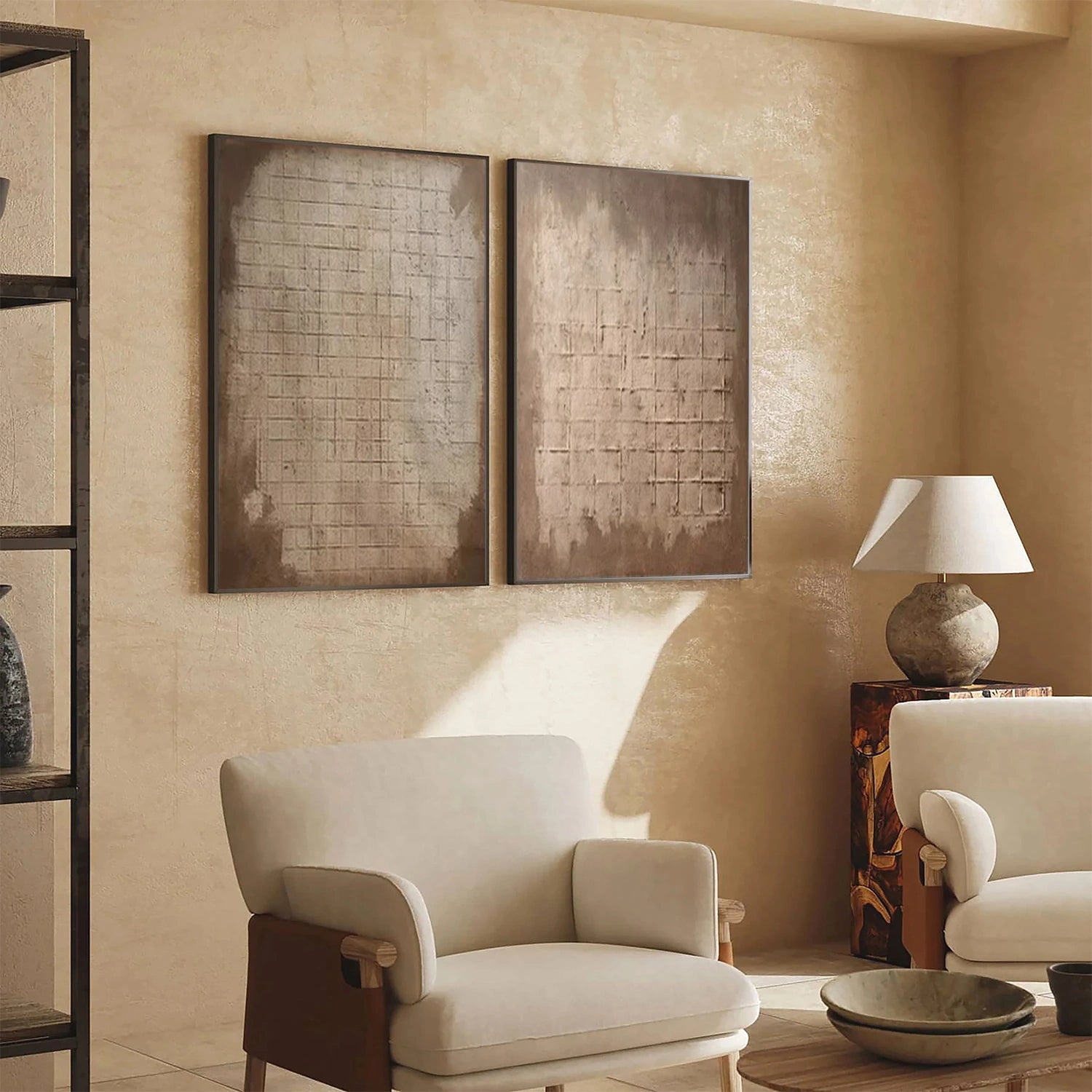 Beige and Brown Wabi Sabi Textured Wall Art Set of 2 #VS152