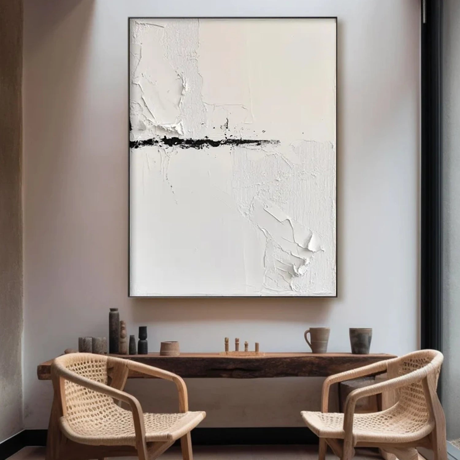 Black and White Minimalist Textured Canvas Art #WZ120
