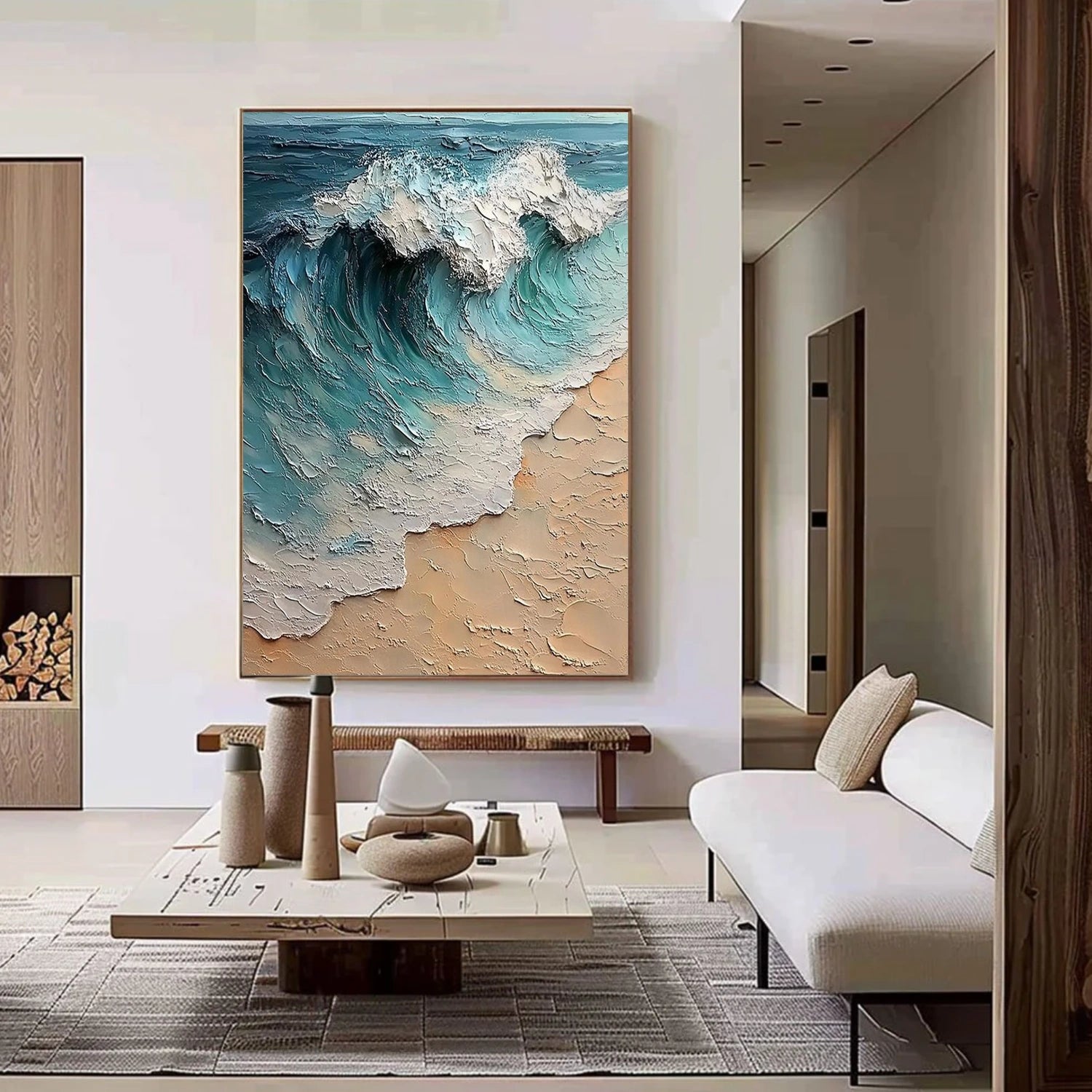 Abstract Ocean And Sky Textured Canvas Art #OC117