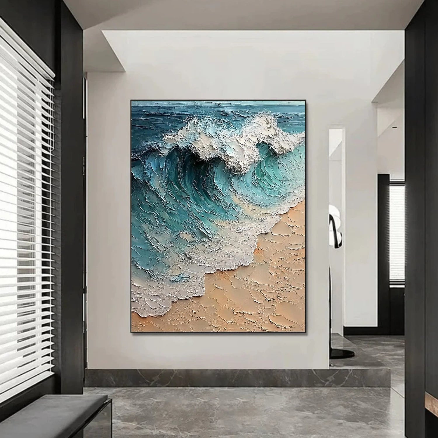 Abstract Ocean And Sky Textured Canvas Art #OC117