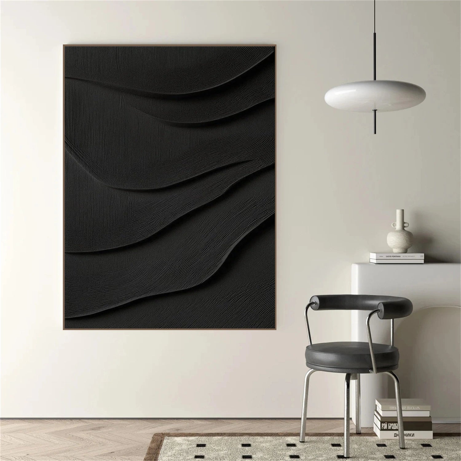 Black Minimalist Textured Canvas Art #WZ108
