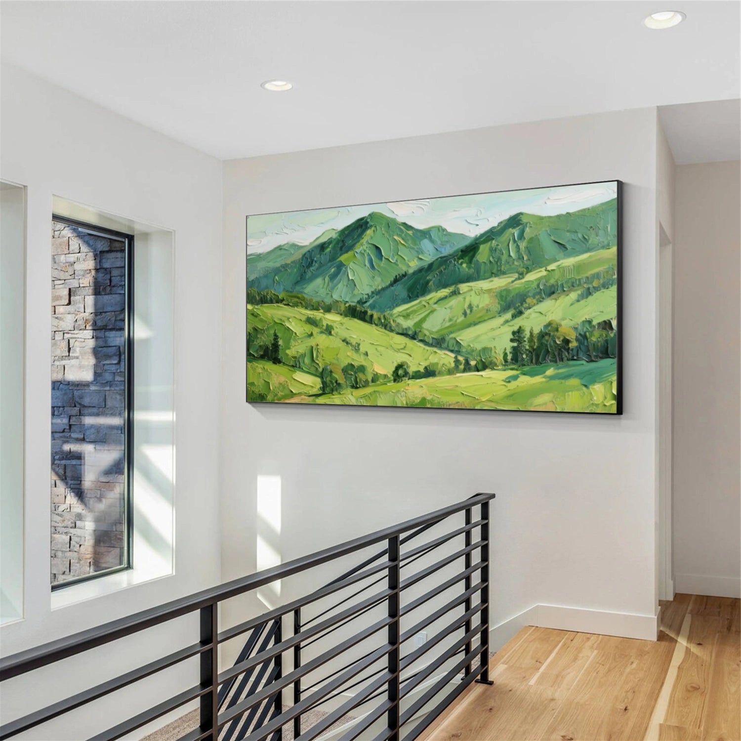 Green Minimalist Mountain Textured Canvas Art #BT050