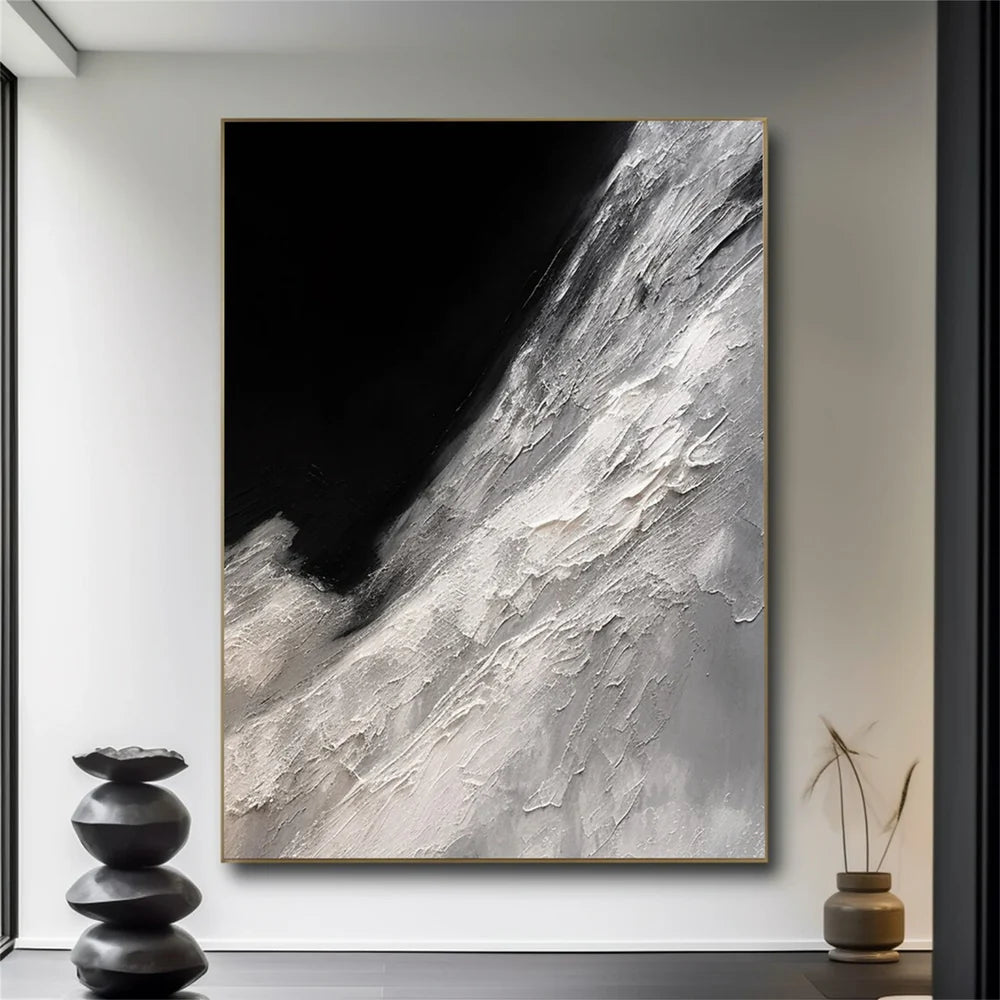 Black and White Minimalist Textured Canvas Art #WZ060