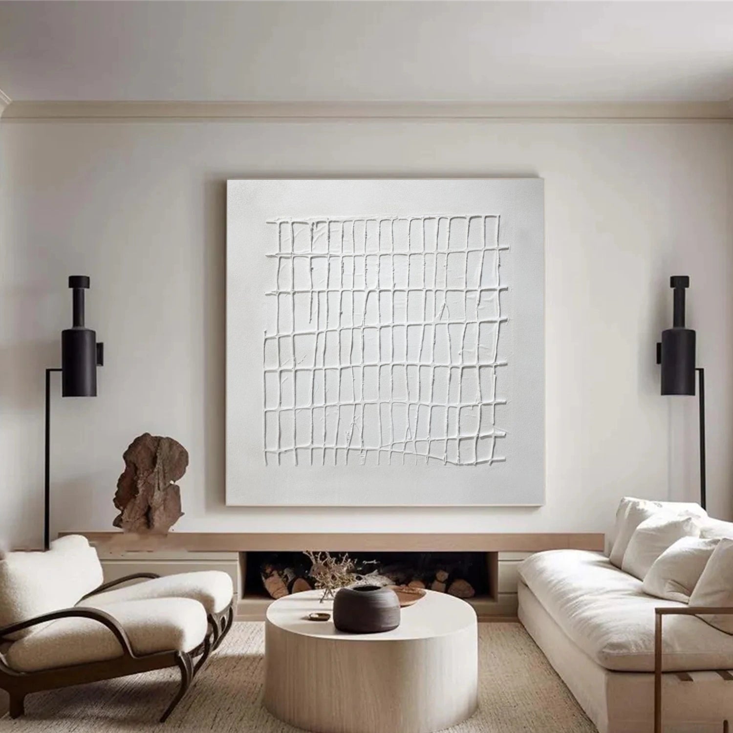 White Minimalist Textured Canvas Art #WM090
