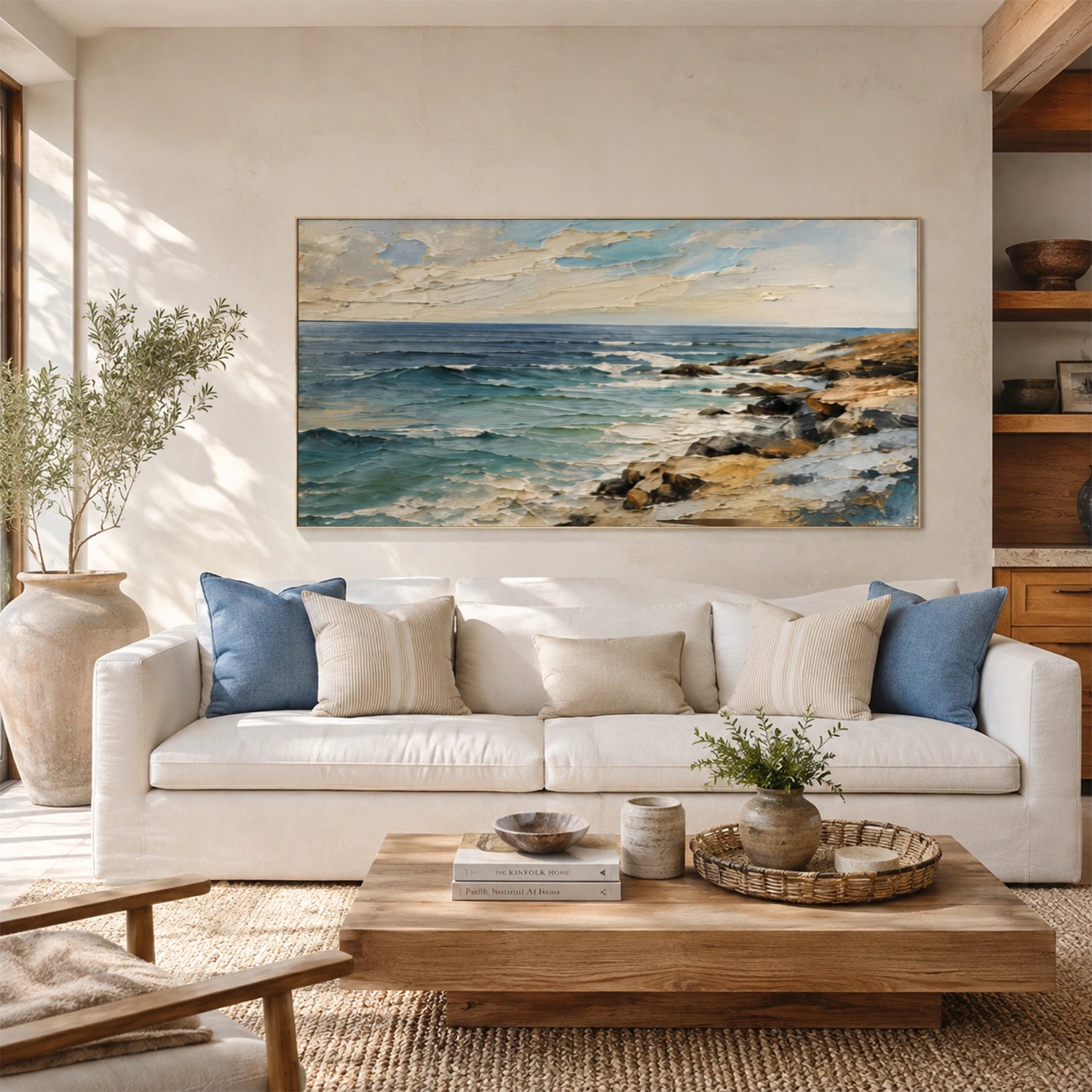 Abstract Ocean And Sky Textured Canvas Art #OC208