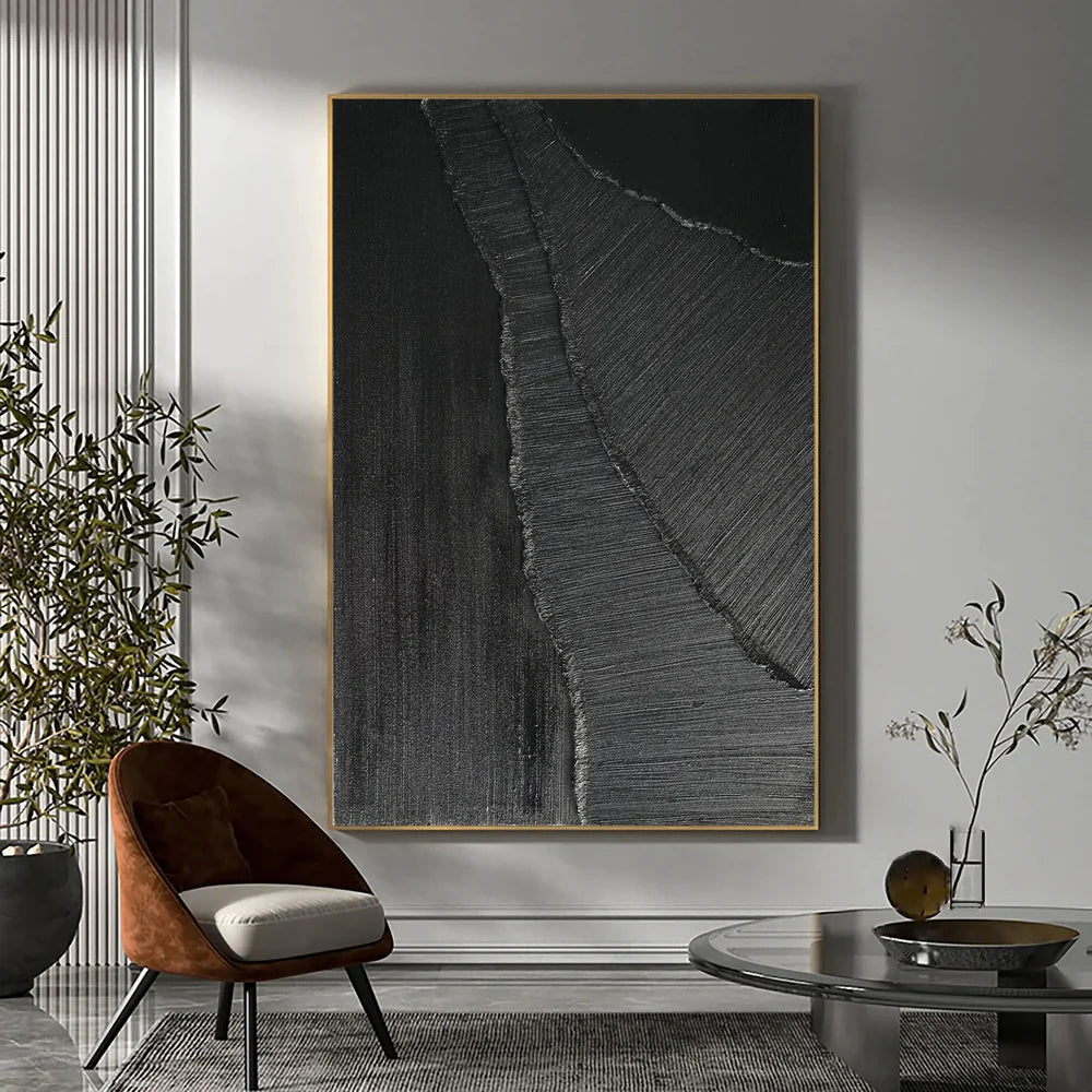 Black Minimalist Textured Canvas Art #WZ046