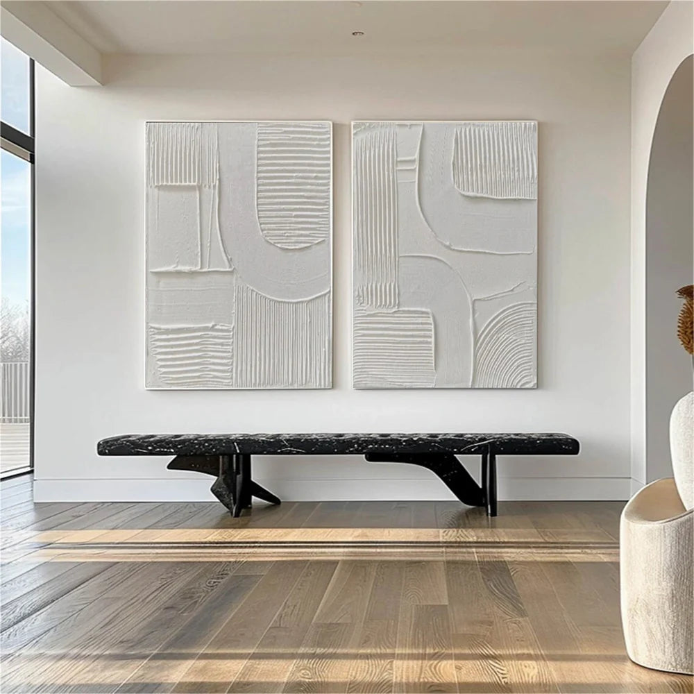 White Minimalist Textured Wall Art Set of 2 #WM024
