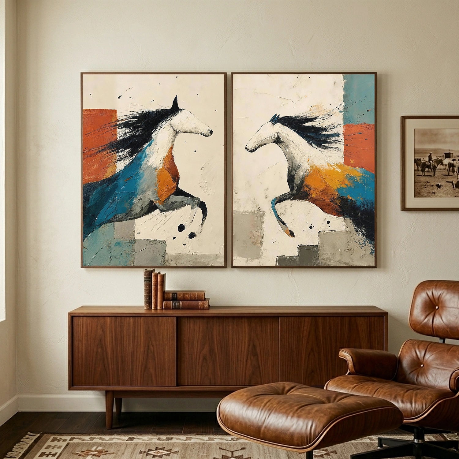 Abstract Animal Horse Canvas Art Set of 2#DW146