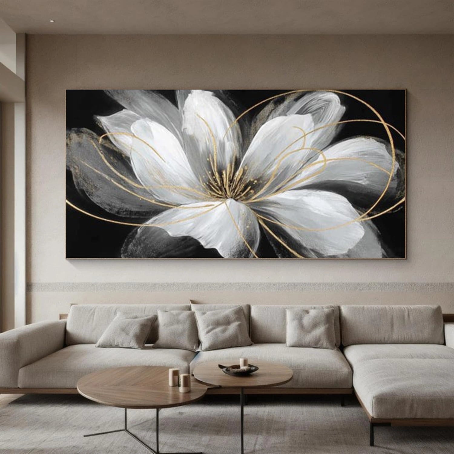 Black and White Minimalist Flower And Tree Canvas Art #MF169