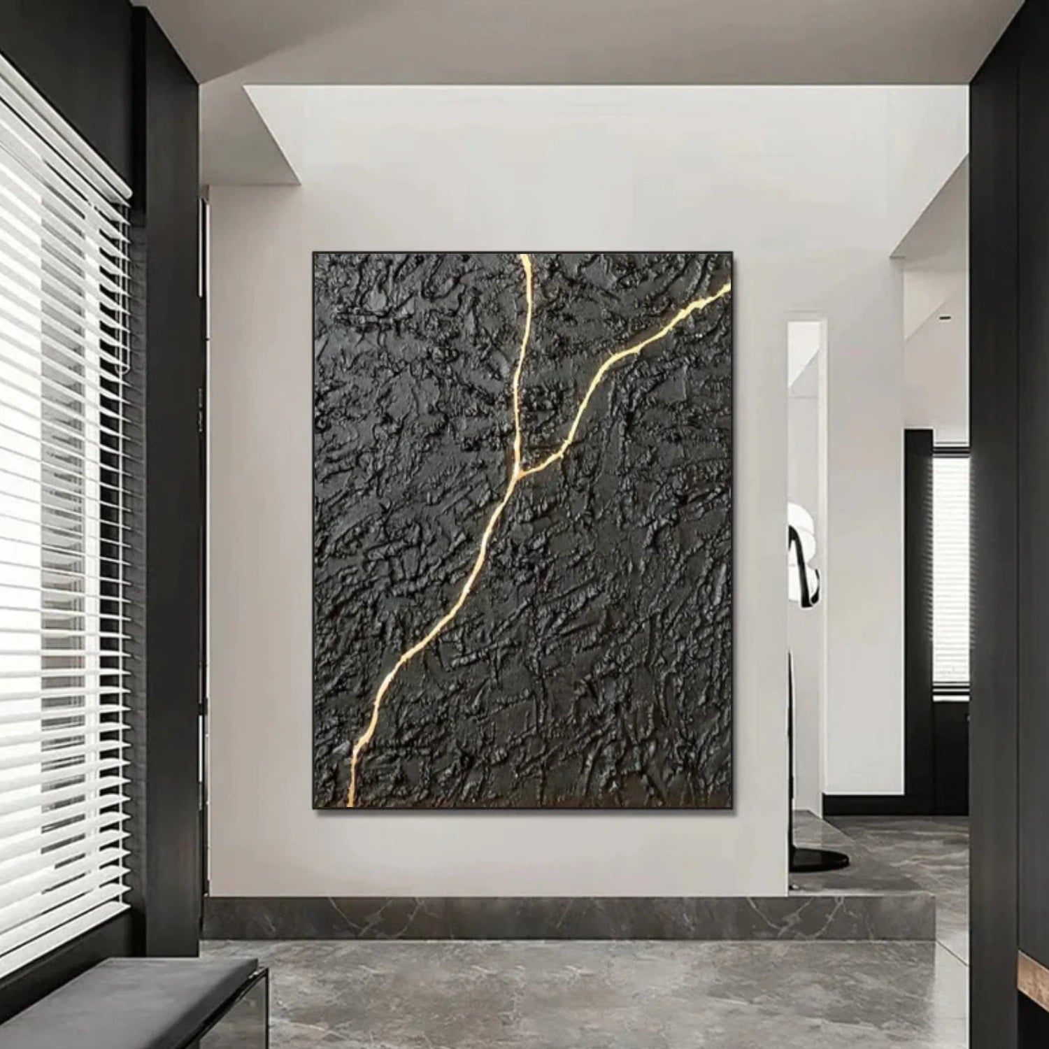 Black Minimalist Textured Canvas Art #WZ110