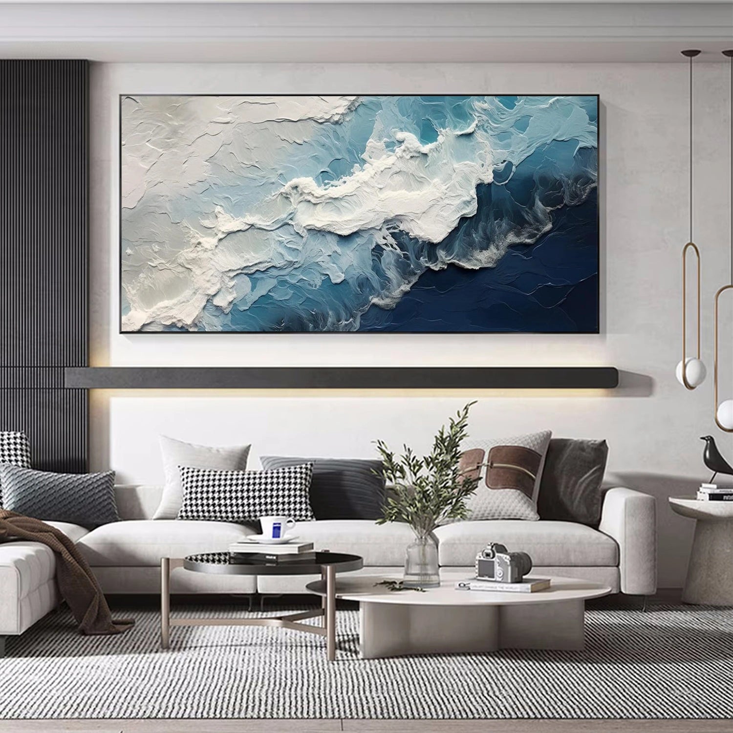 Abstract Ocean And Sky Textured Canvas Art #OC169
