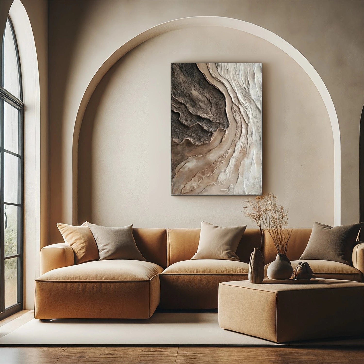 Beige and Brown Abstract Textured Wall Art #VA220