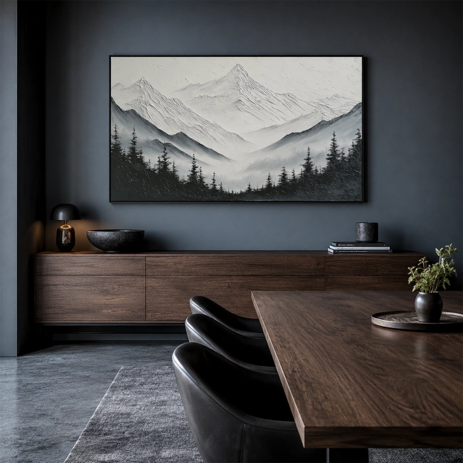 Black and White Abstract Mountain Textured Canvas Art #BT105