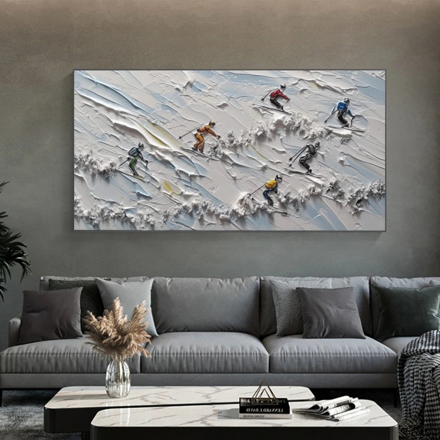 Skiing Sport Textured Canvas Painting #PB053