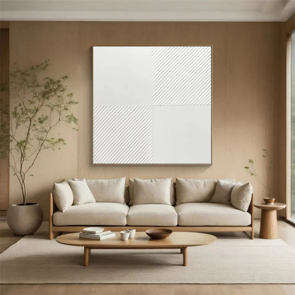 White Minimalist Textured Wall Art #WM078