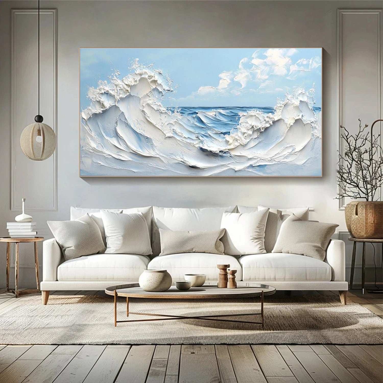 Abstract Ocean And Sky Textured Canvas Art #OC170