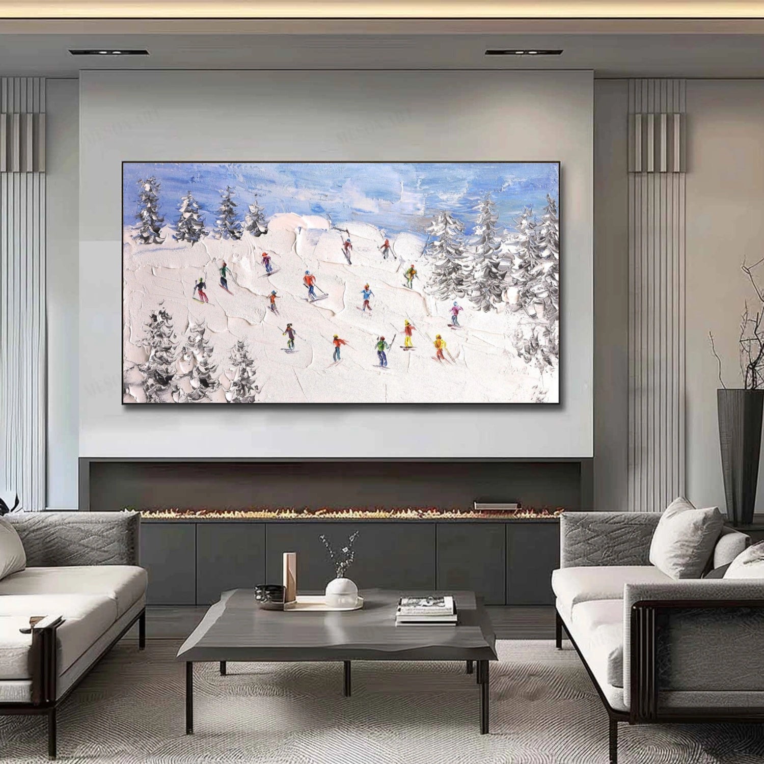 Skiing Sport Textured Canvas Painting #PB052