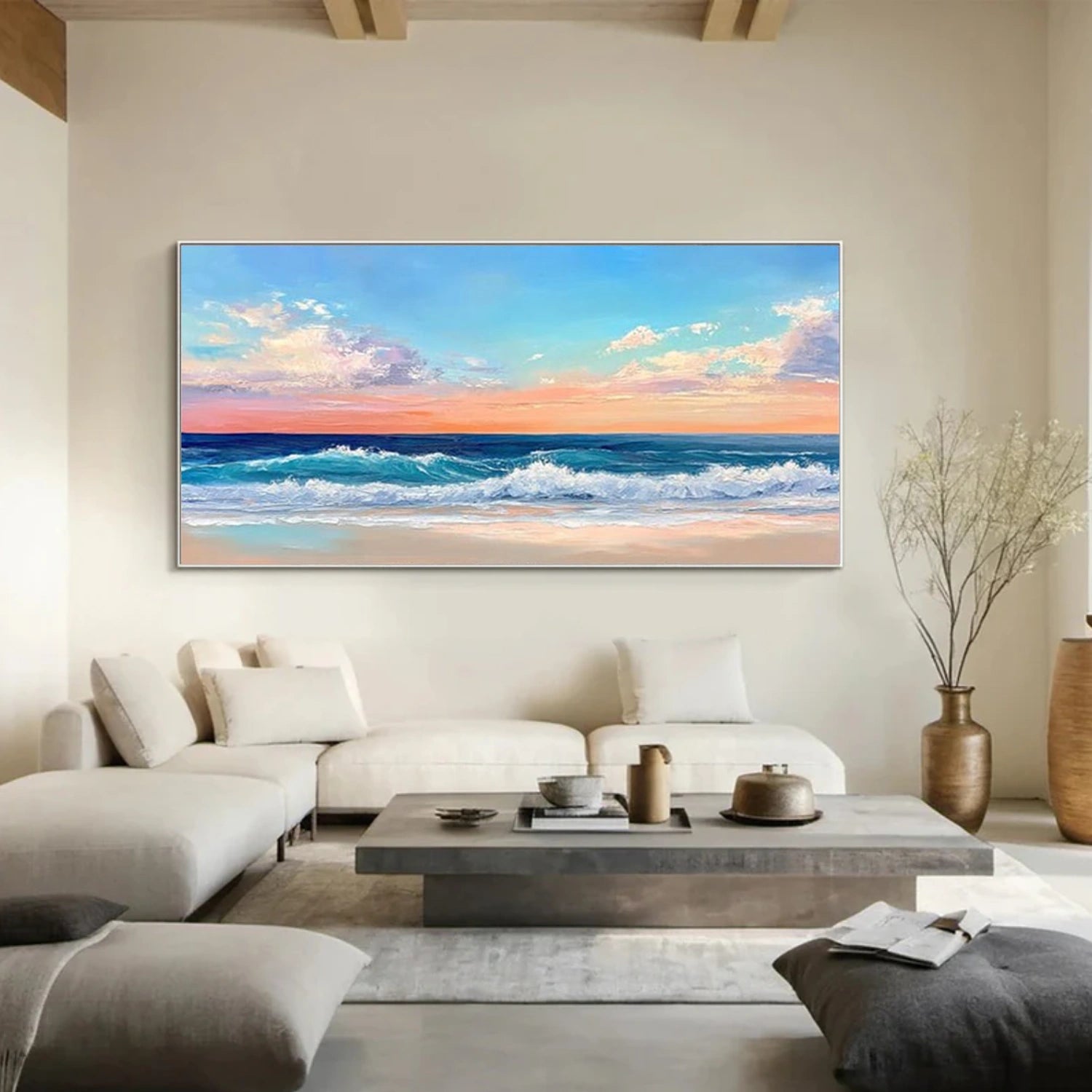 Abstract Ocean And Sky Textured Canvas Art #OC131