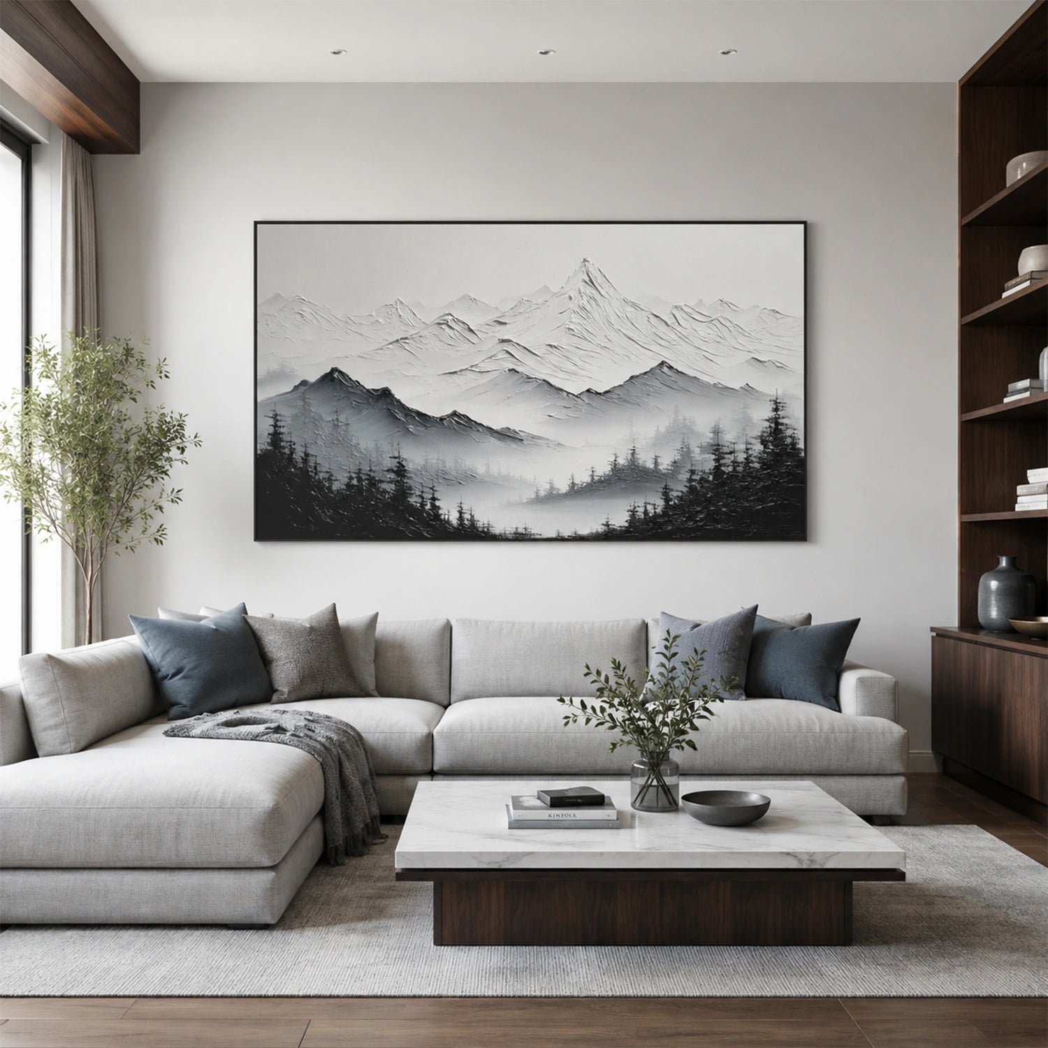 Black and White Abstract Mountain Textured Canvas Art #BT107