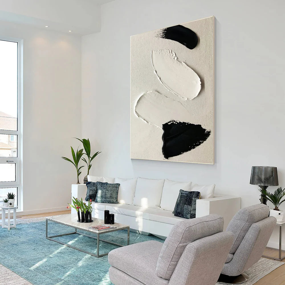 Black and White Minimalist Textured Canvas Art #WZ057