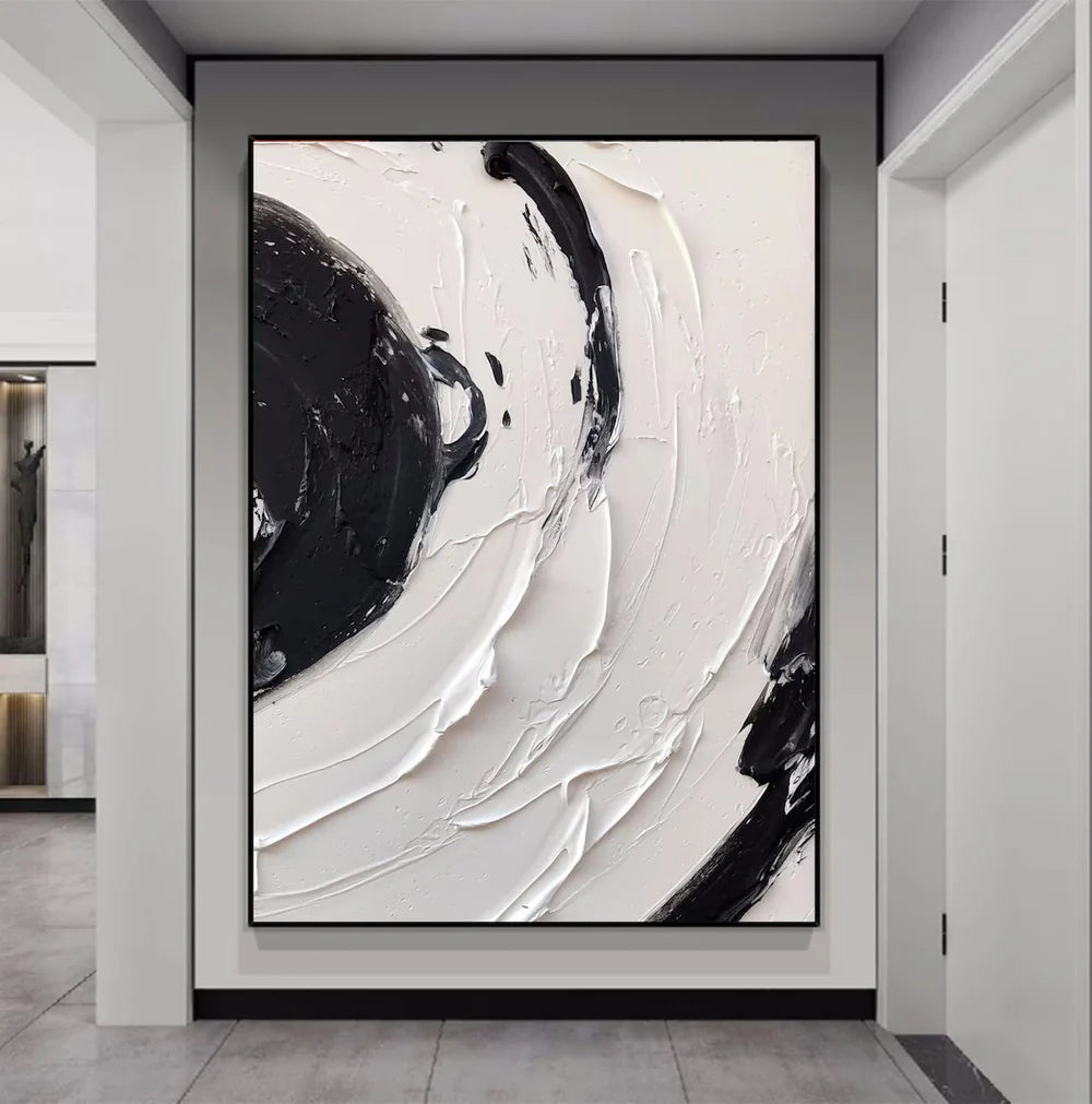 Black and White Minimalist Textured Canvas Art #WZ058