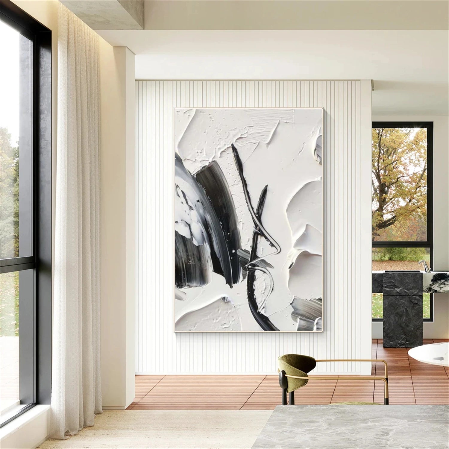 Black and White Minimalist Textured Canvas Art #WZ109