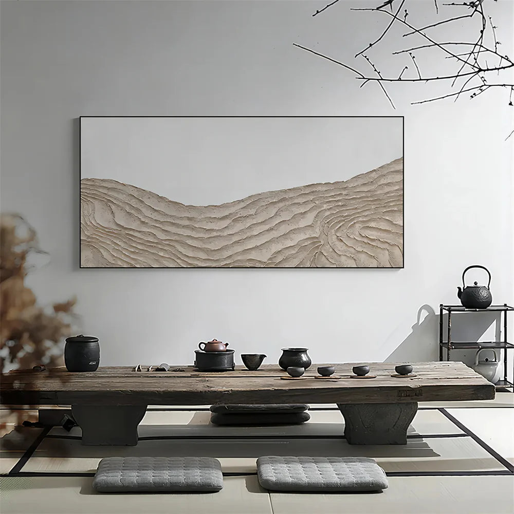 White & Brown Abstract Mountain Textured Canvas Art #BT031