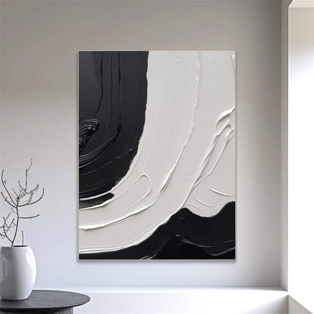 Black and White Minimalist Textured Canvas Art #WZ059