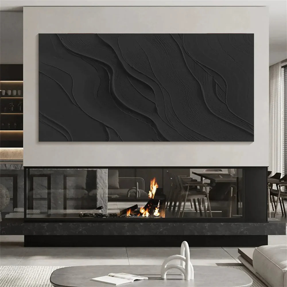 Black Minimalist Textured Canvas Art #WZ030