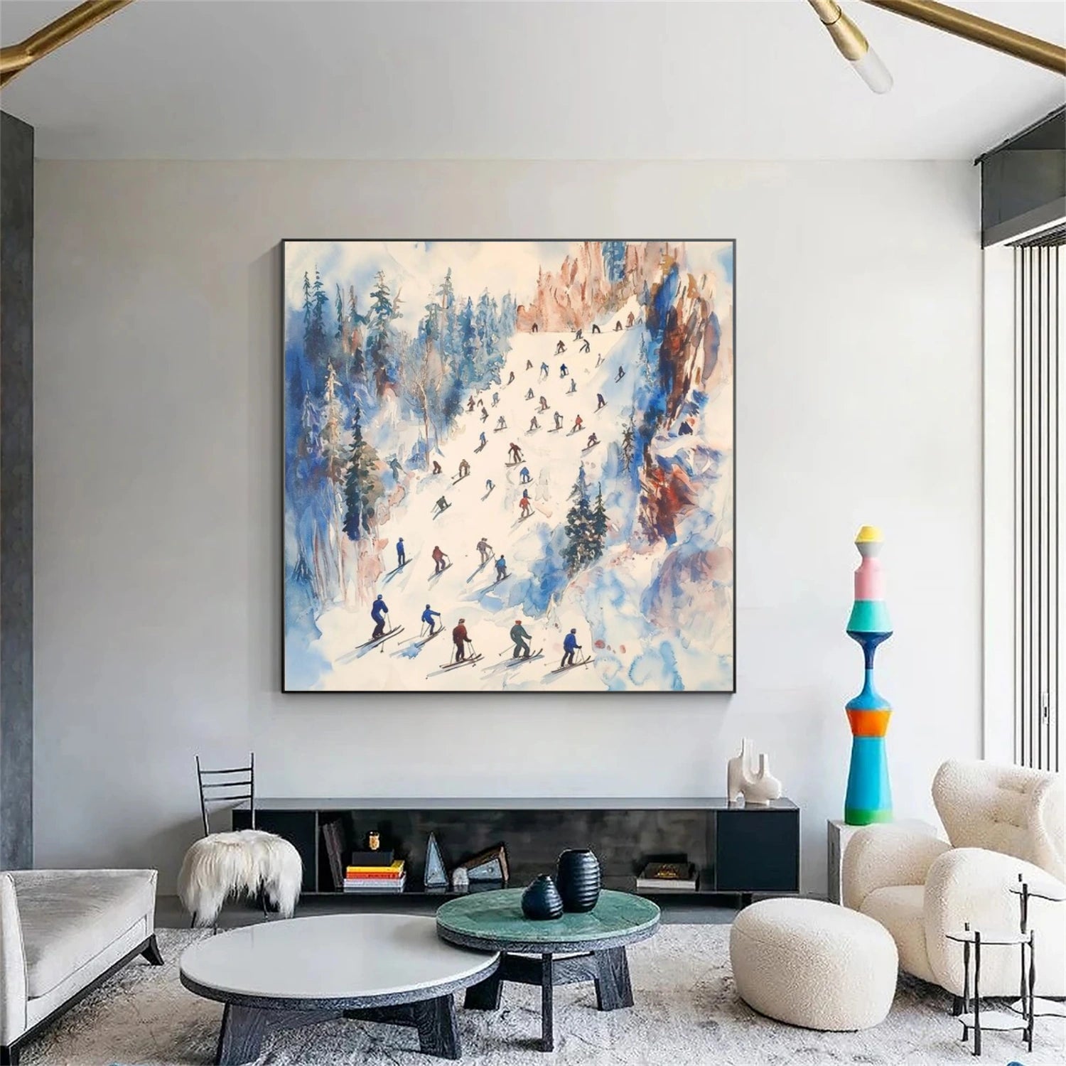 Skiing Sport Textured Canvas Painting #PB031