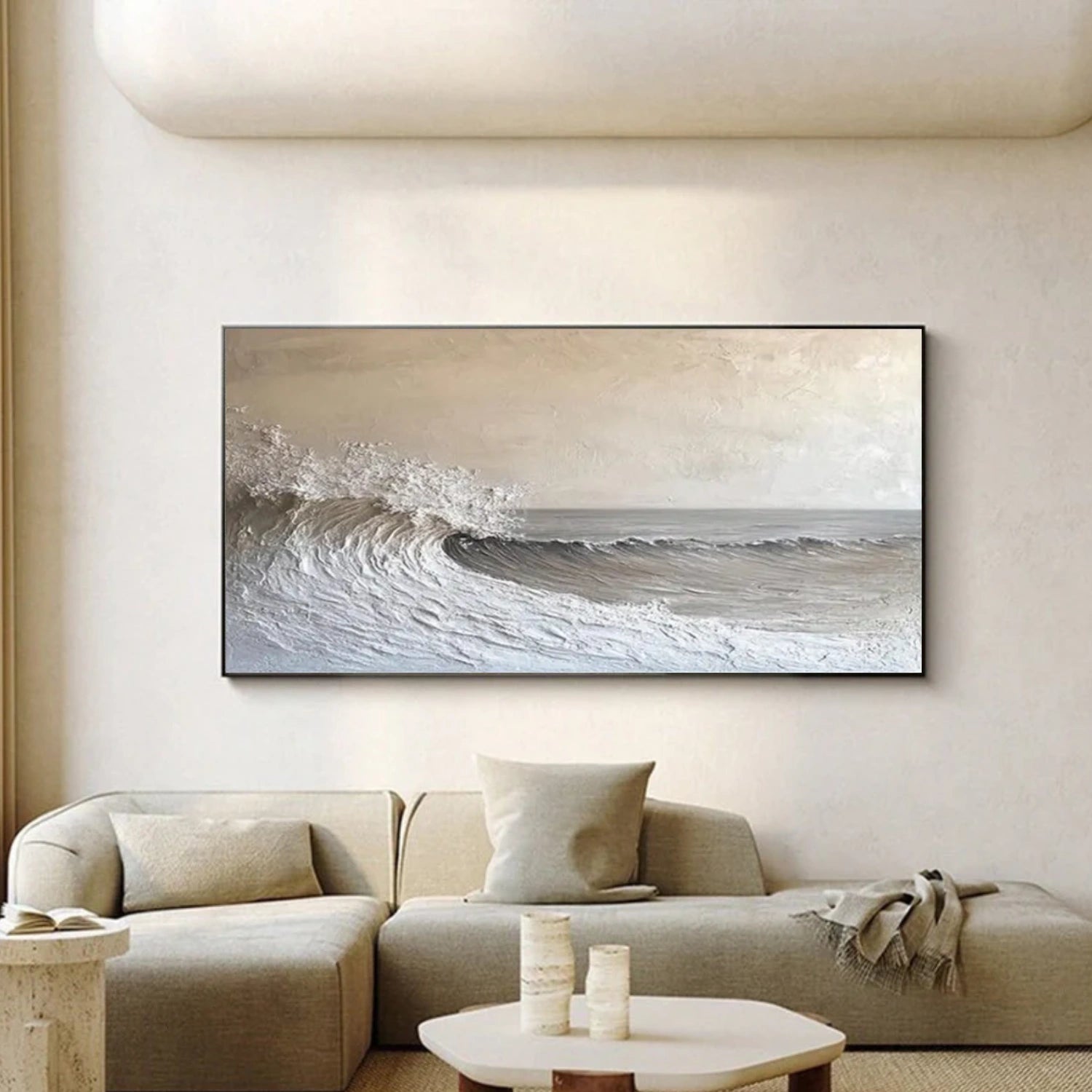 Minimalist Ocean And Sky Textured Canvas Art #OC084