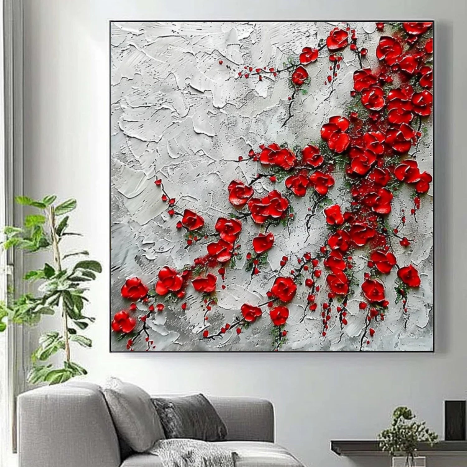 Minimalist Flower And Tree Textured Canvas Art #MF119