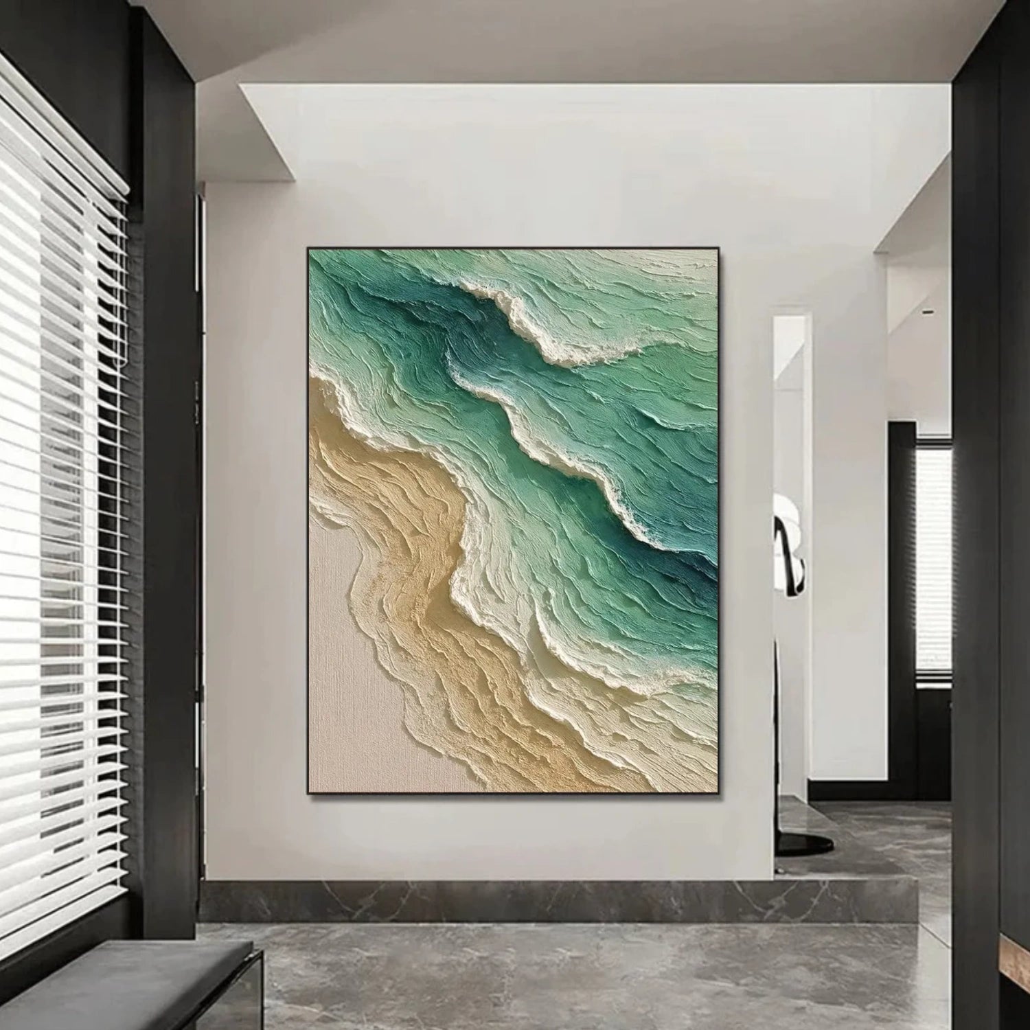 Minimalist Ocean And Sky Textured Canvas Art #OC105
