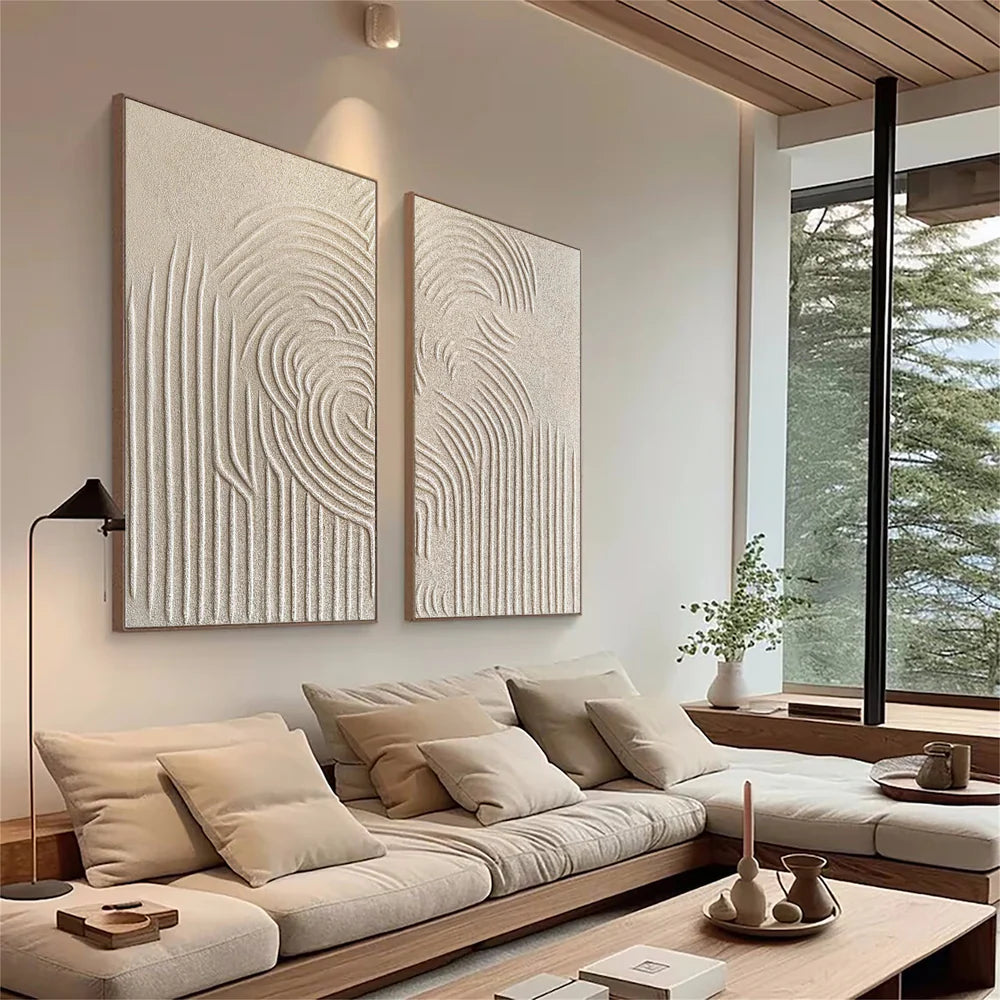 Beige Minimalist Textured Wall Art Set of 2 #WM037