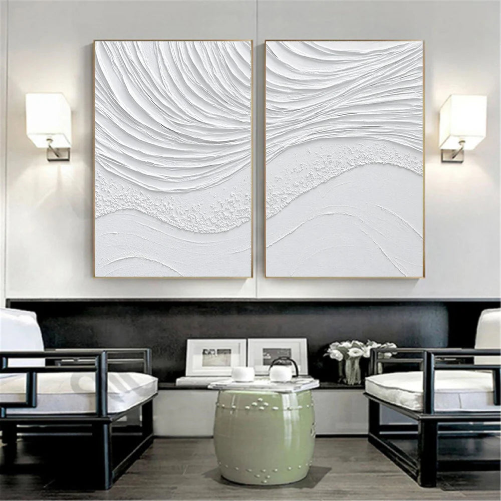 White Minimalist Textured Wall Art Set of 2 #WM017