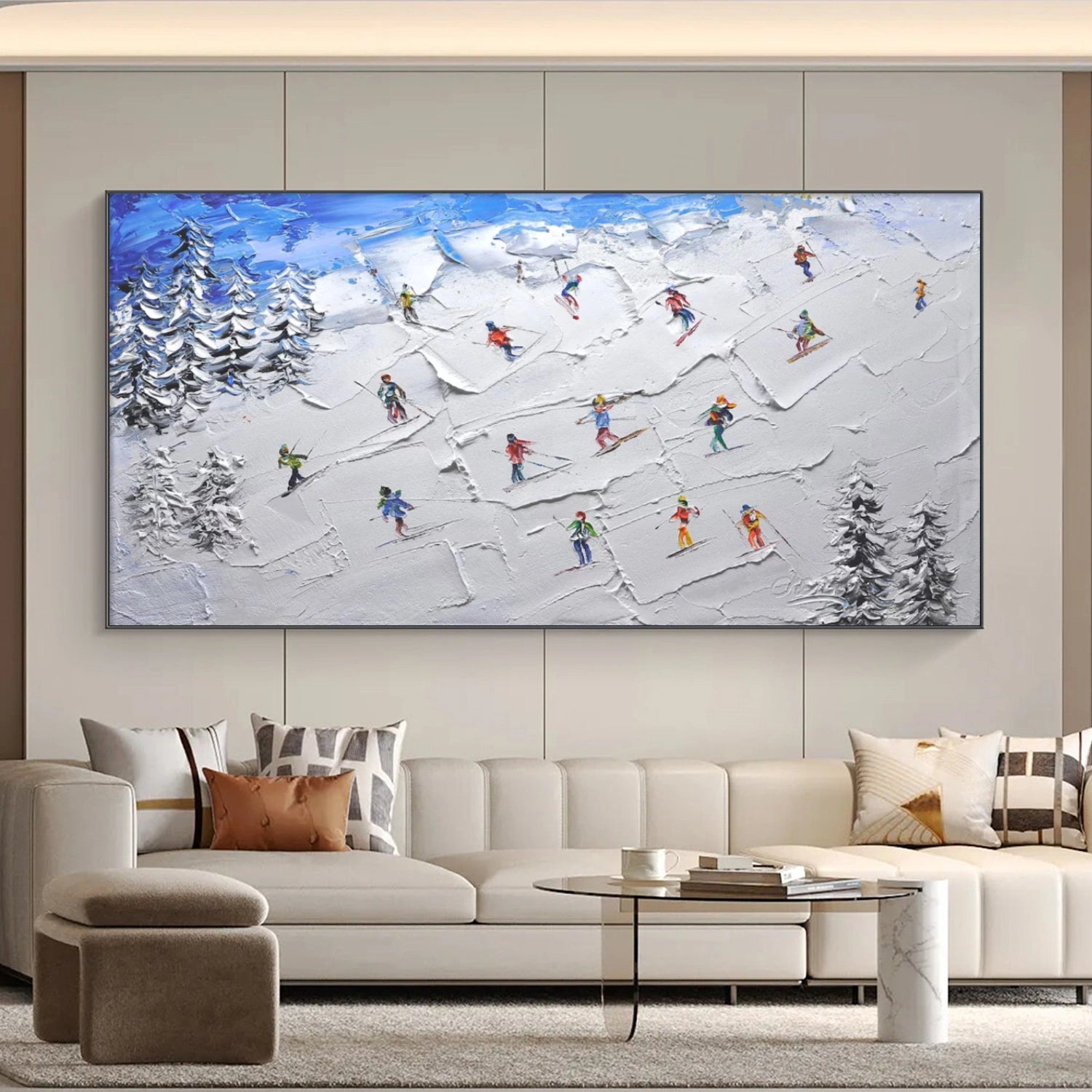 Skiing Sport Textured Canvas Painting #PB050