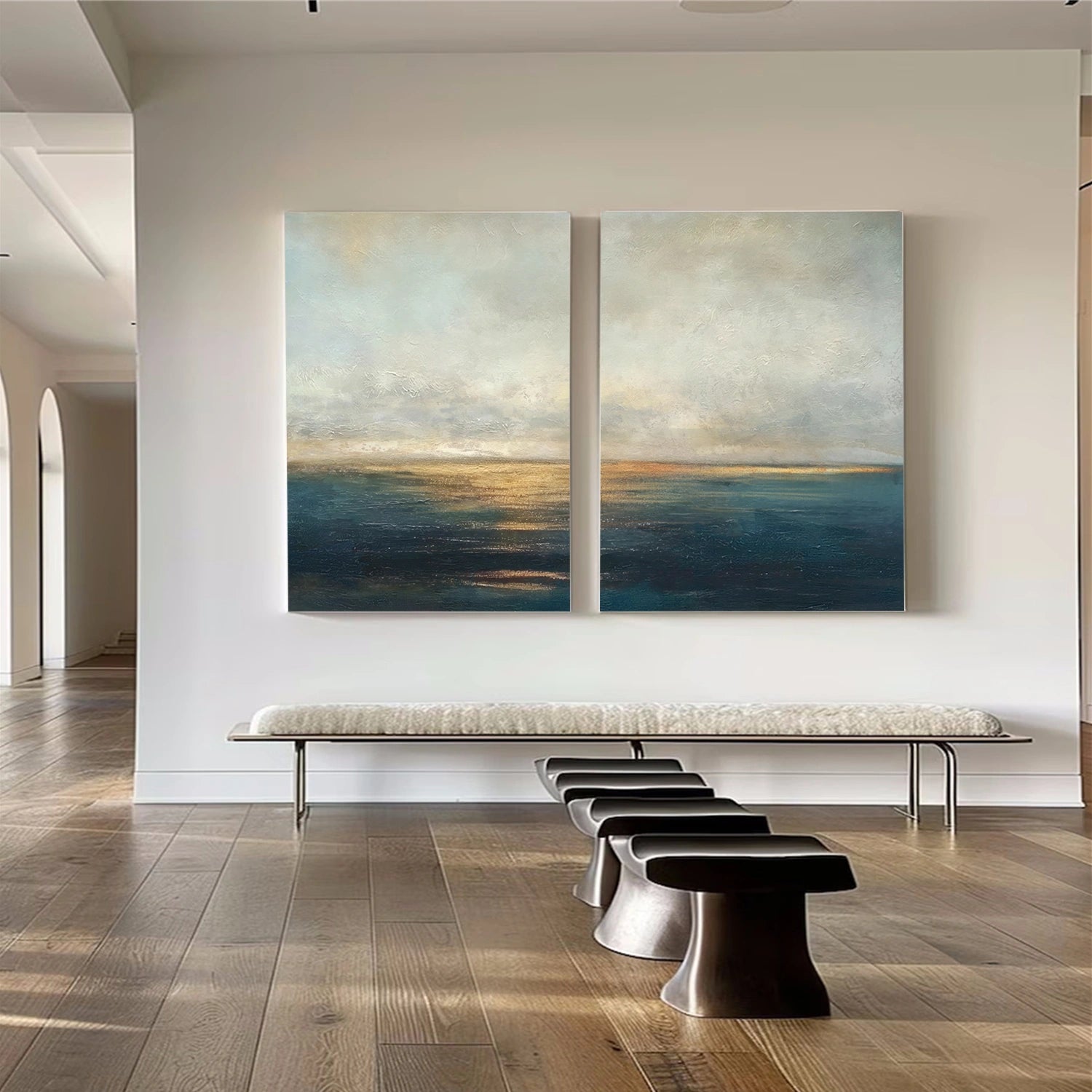 Blue and Gold Abstract Wall Art Set of 2 #VA213