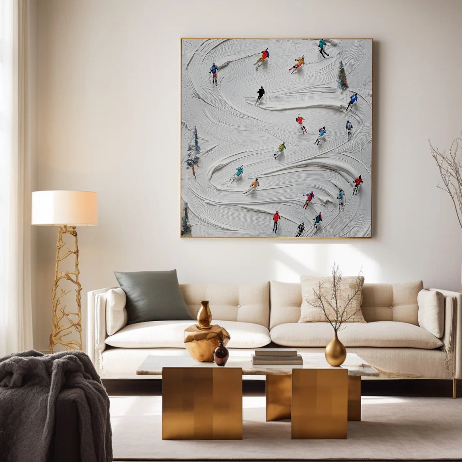 Skiing Sport Textured Canvas Painting #PB066