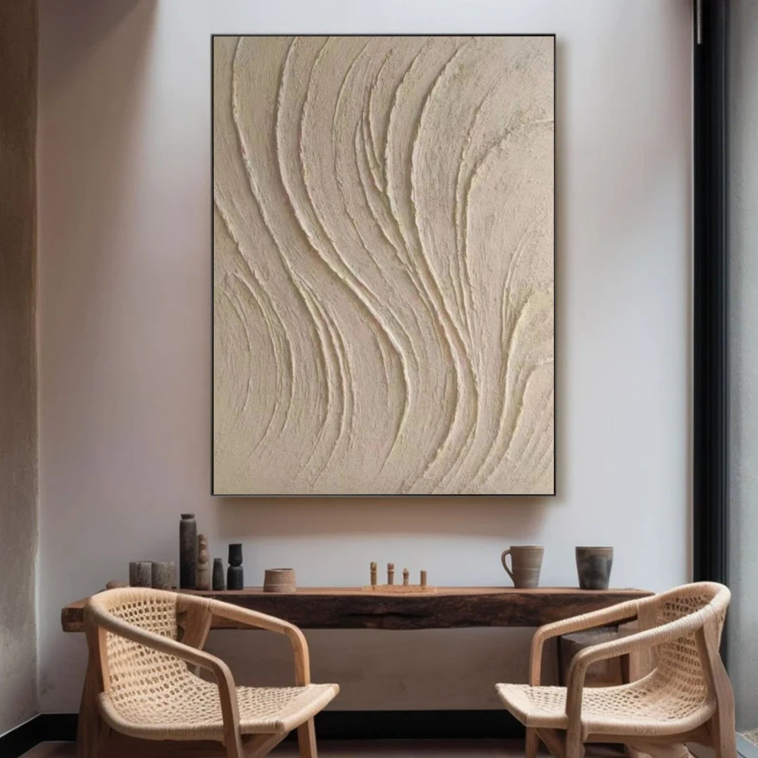 Beige Minimalist Textured Canvas Art #WM148