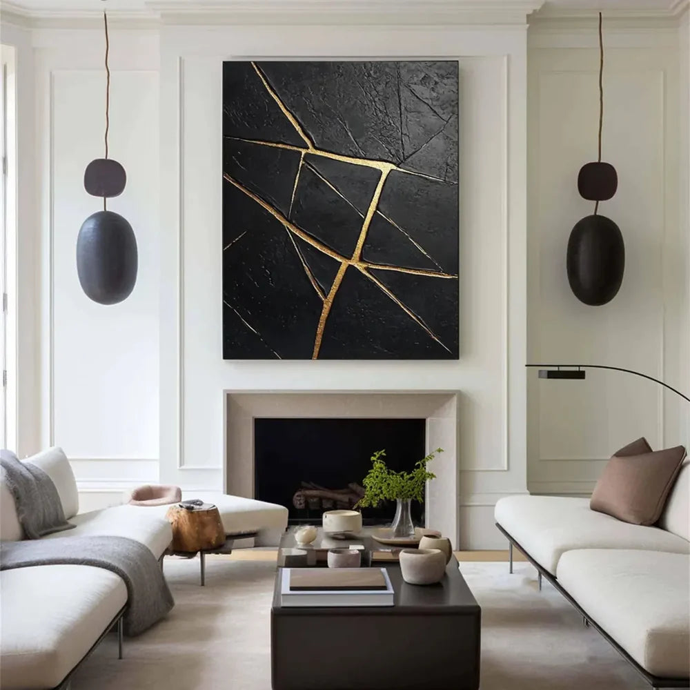 Black Minimalist Textured Canvas Art #WZ092