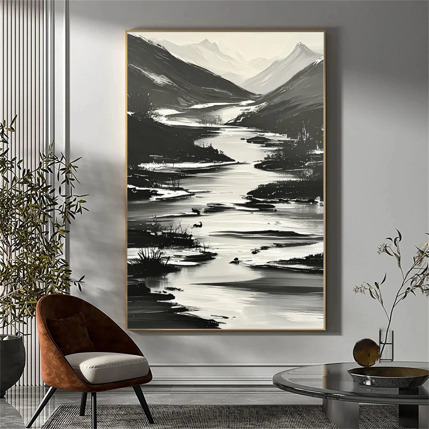 Black and White Minimalist Mountain Canvas Art #BT052