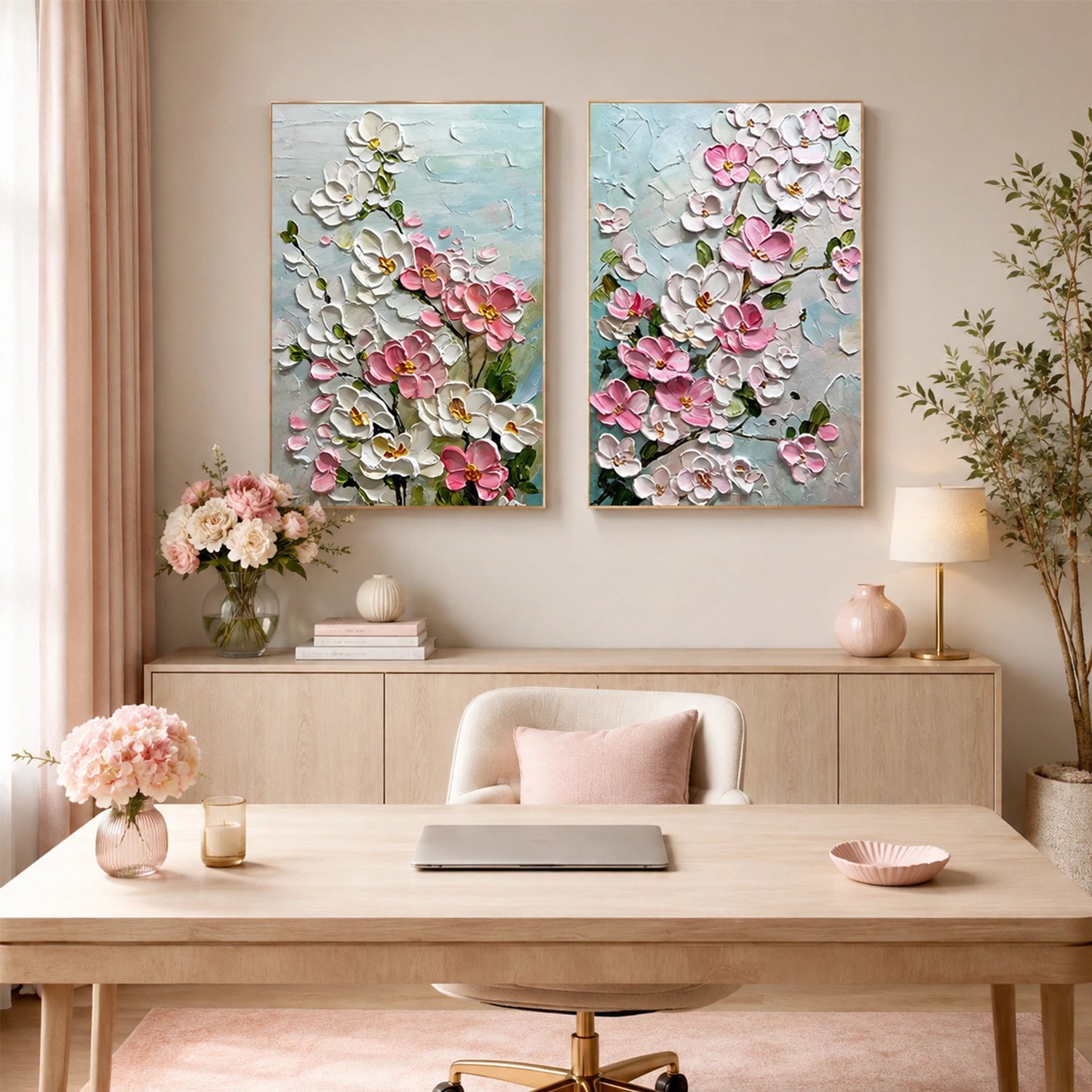 Abstract Flower And Tree Textured Canvas Art Set of 2 #MF215