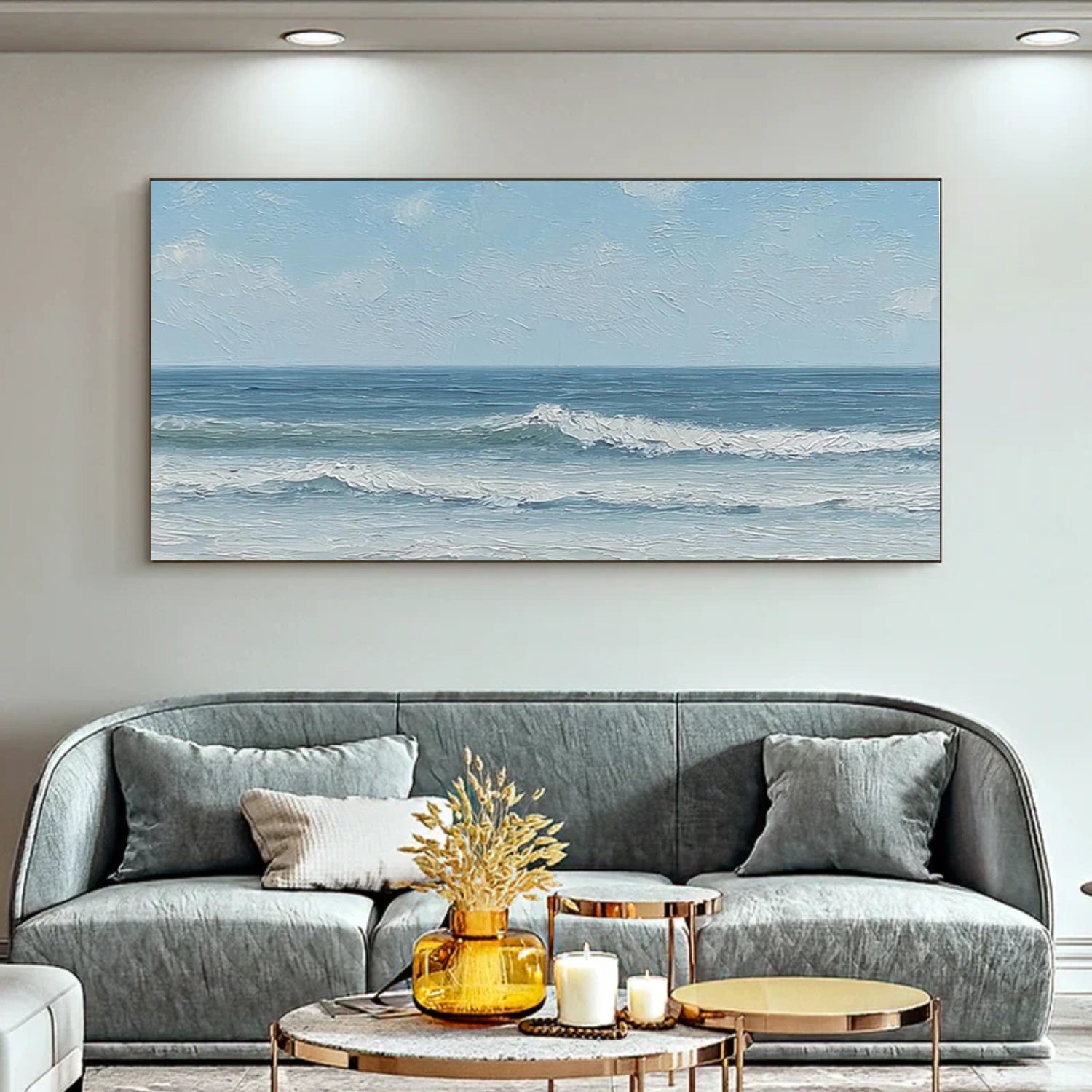 Abstract Ocean And Sky Textured Canvas Art #OC158