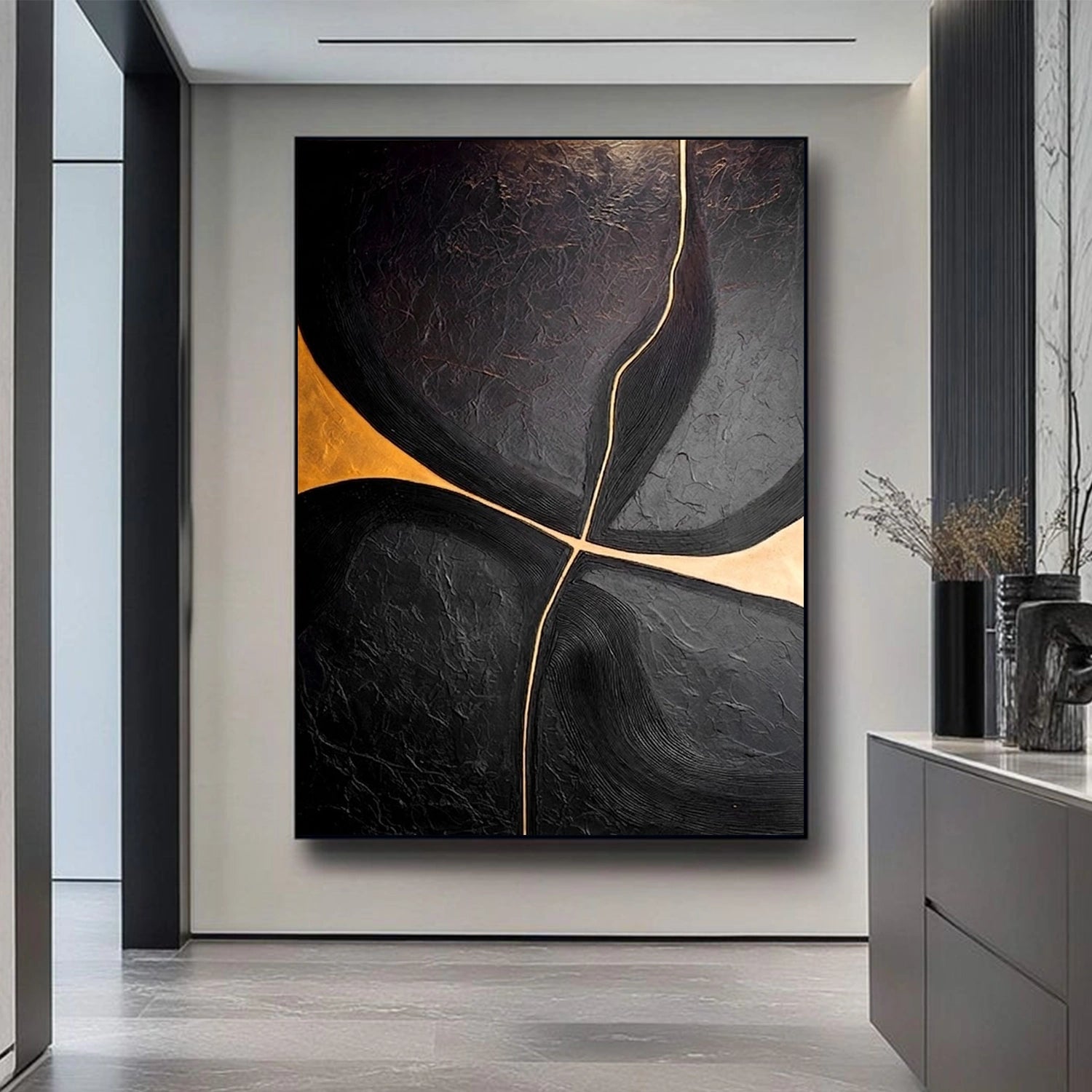 Black Minimalist Textured Canvas Art #WZ127