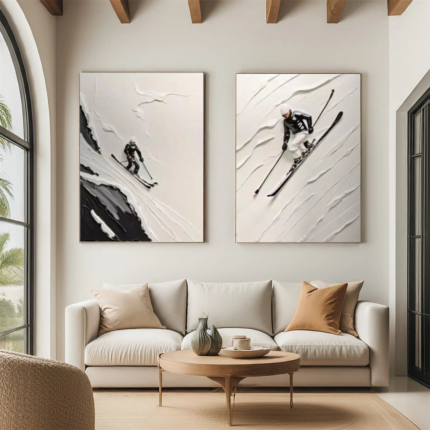 Skiing Sport Textured Canvas Painting Set of 2 #PB041
