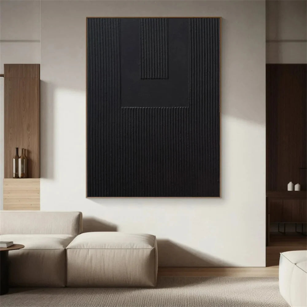 Black Minimalist Textured Canvas Art #WZ082