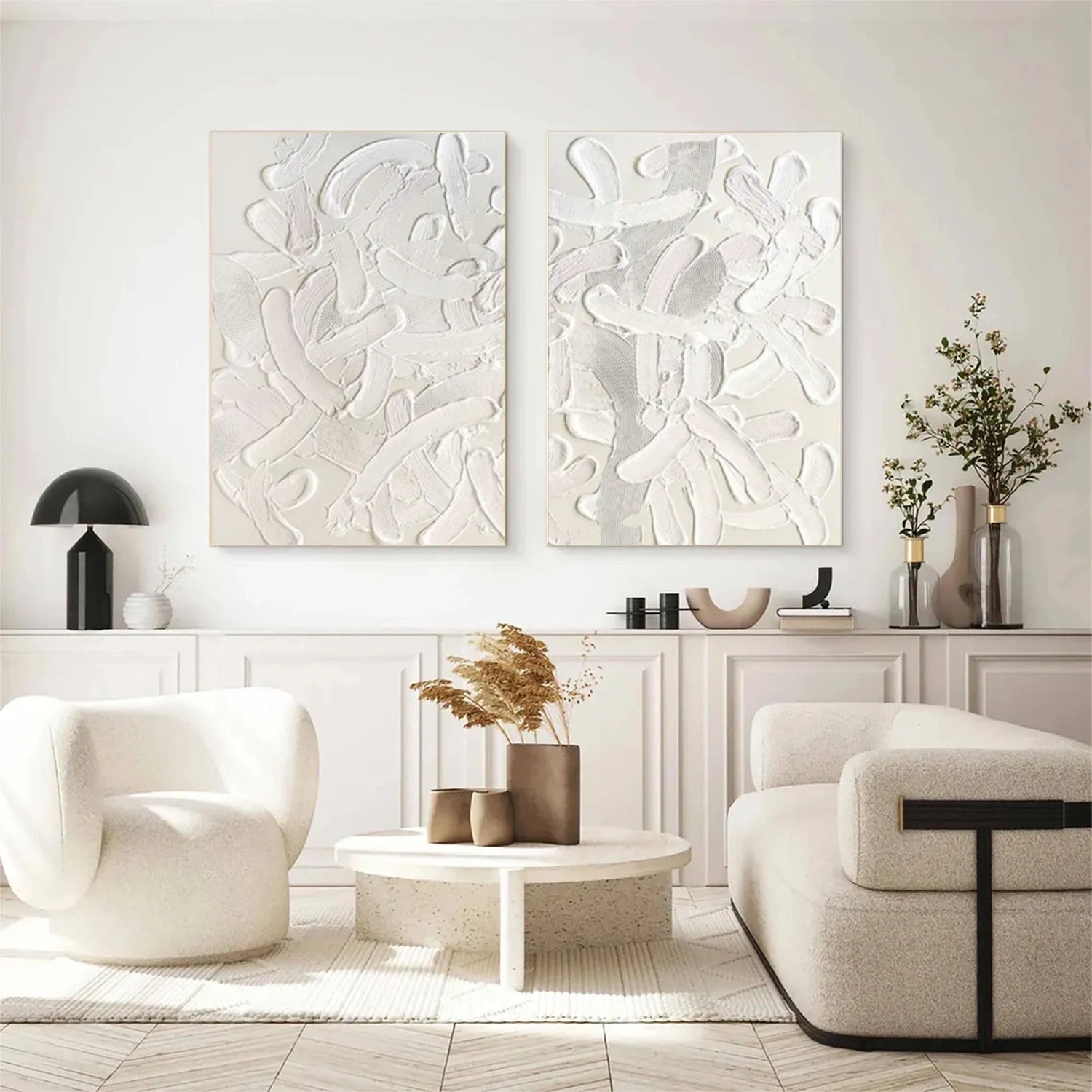 White Minimalist Textured Canvas Art Set of 2 #WM091