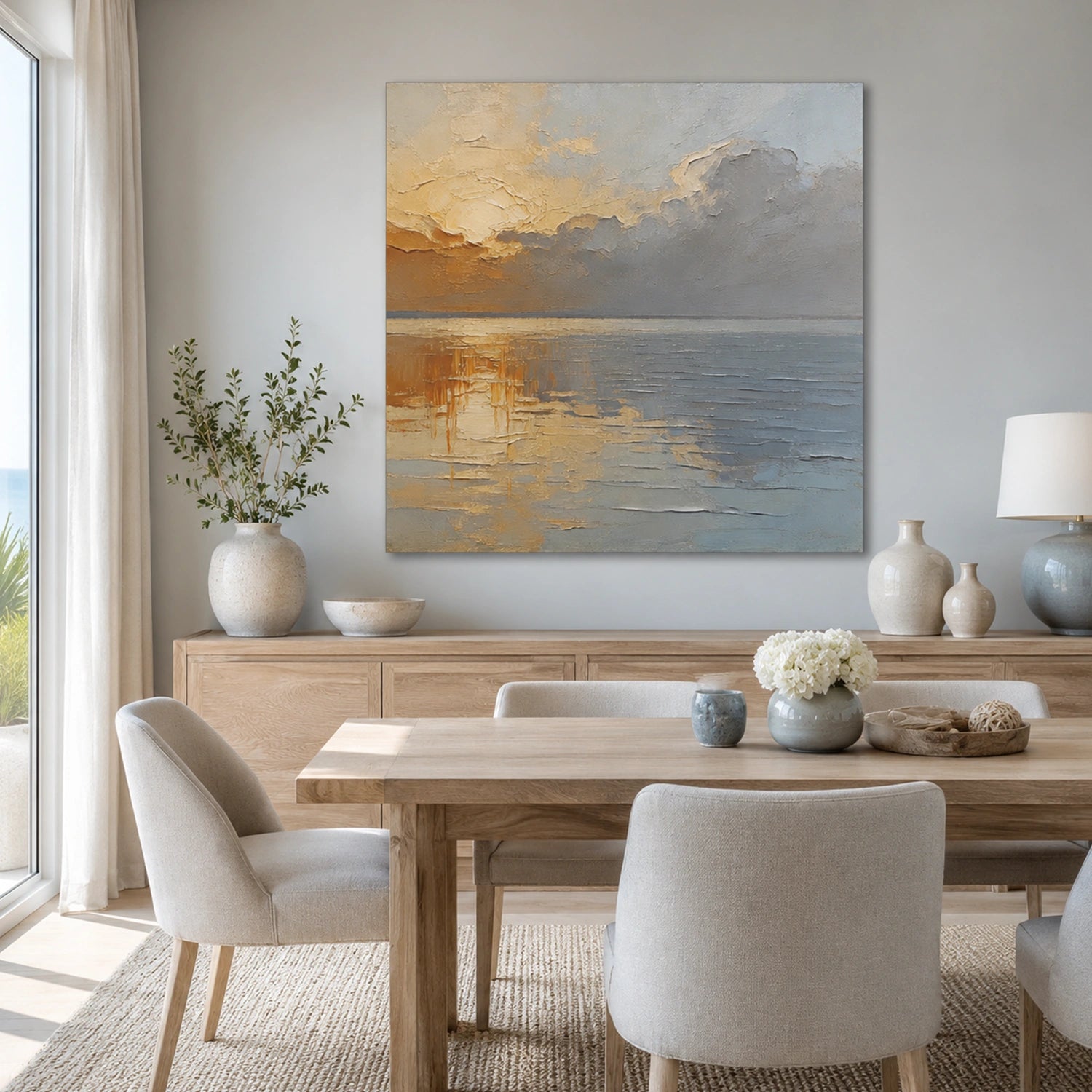 Abstract Ocean And Sky Textured Canvas Art #OC198