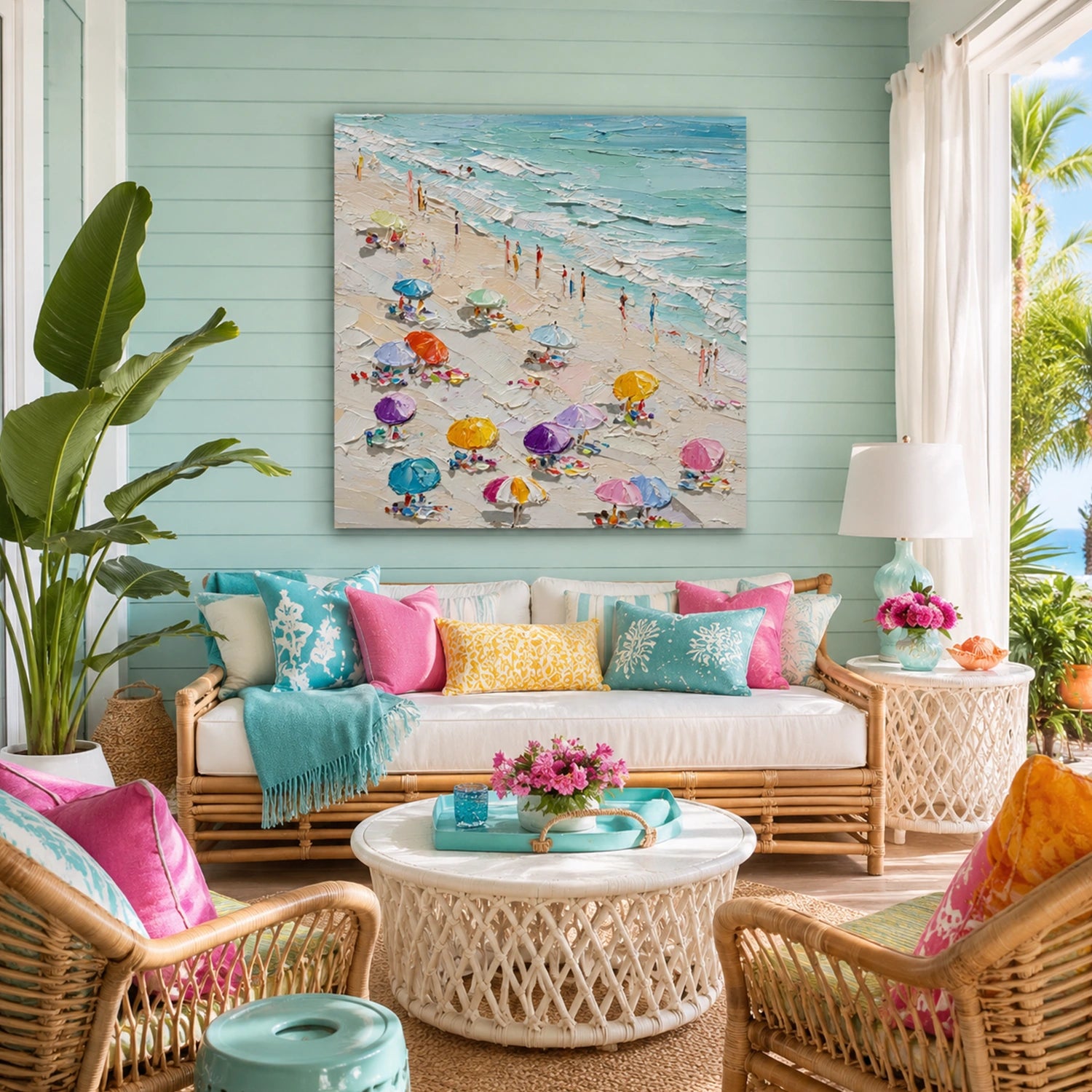 Abstract Ocean And Sky Textured Canvas Art #OC193